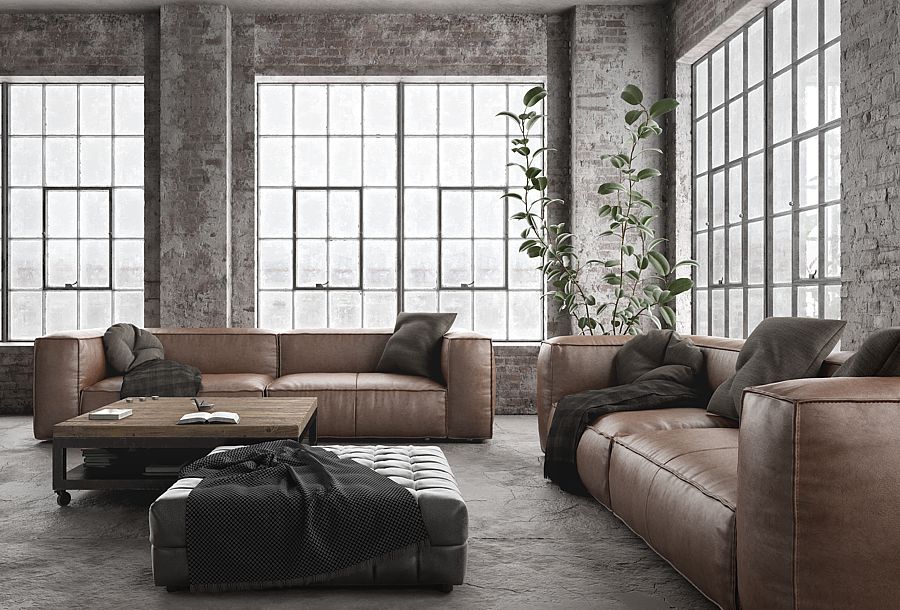 The caramel colors in this urban loft are emphasized by the black embellishments.