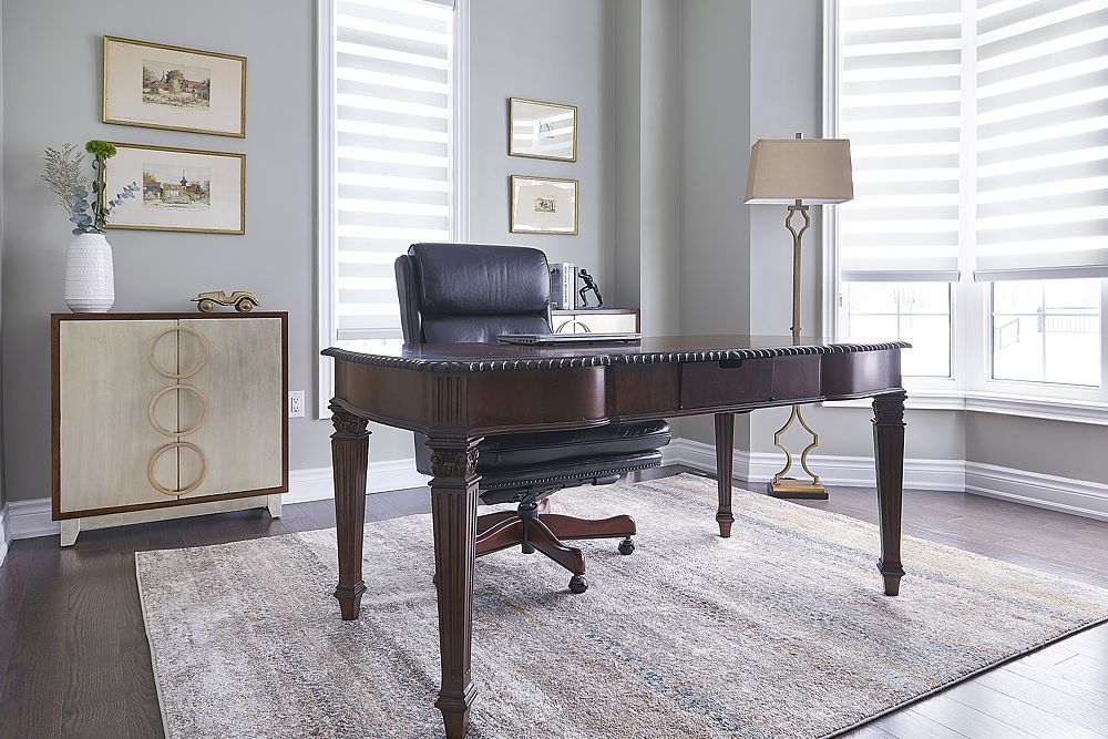 A transitional home office design.